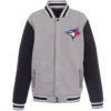 Toronto Blue Jays Two Tone Reversible Fleece Varsity Jacket Gray & Navy
