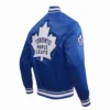 Men's Toronto Maple Leafs Retro Classic Blue Satin Varsity Jacket - Image 3