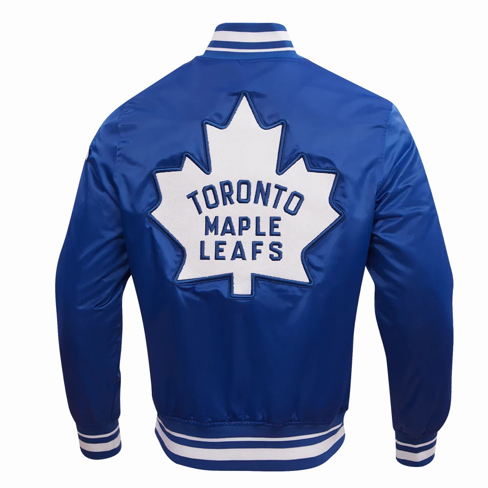 Men's Toronto Maple Leafs Retro Classic Blue Satin Varsity Jacket - Image 4