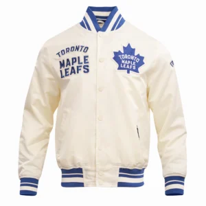Toronto Maple Leafs Retro Classic Cream Satin Varsity Jacket