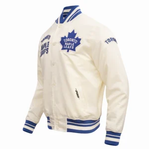 Alternative view of Toronto Maple Leafs Retro Classic Cream Satin Varsity Jacket