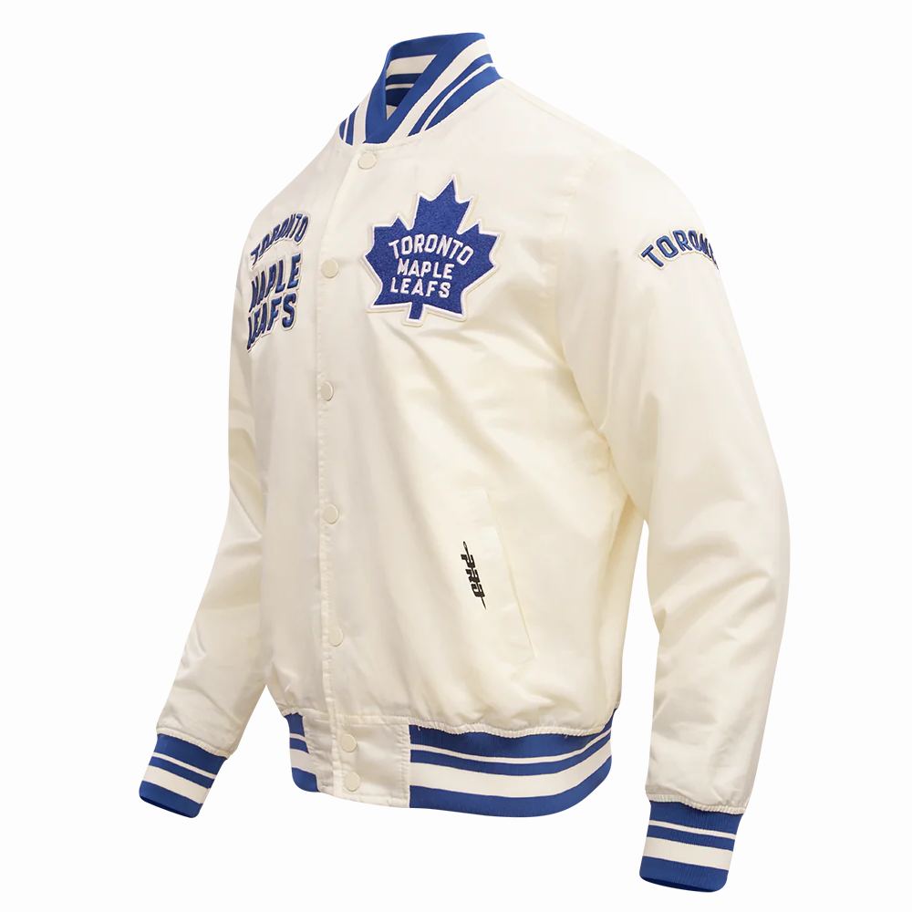 Toronto Maple Leafs Retro Classic Cream Satin Varsity Jacket - Image 2