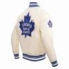 Toronto Maple Leafs Retro Classic Cream Satin Varsity Jacket - Image 3