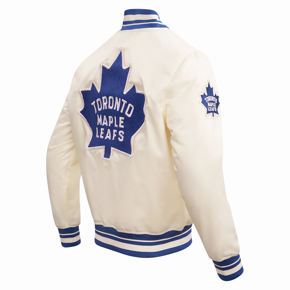 Toronto Maple Leafs Retro Classic Cream Satin Varsity Jacket - Image 3