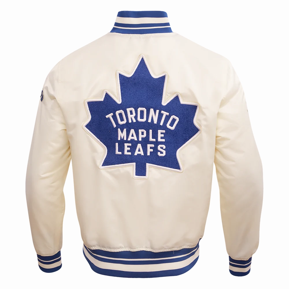 Toronto Maple Leafs Retro Classic Cream Satin Varsity Jacket - Image 4