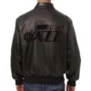 Utah Jazz Bomber Varsity Full Leather Black Jacket - Image 2