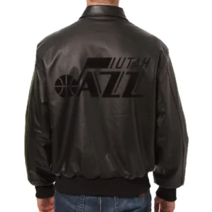 Alternative view of Utah Jazz Bomber Varsity Full Leather Black Jacket