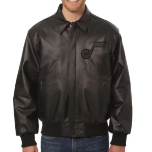 Utah Jazz Bomber Varsity Full Leather Black Jacket