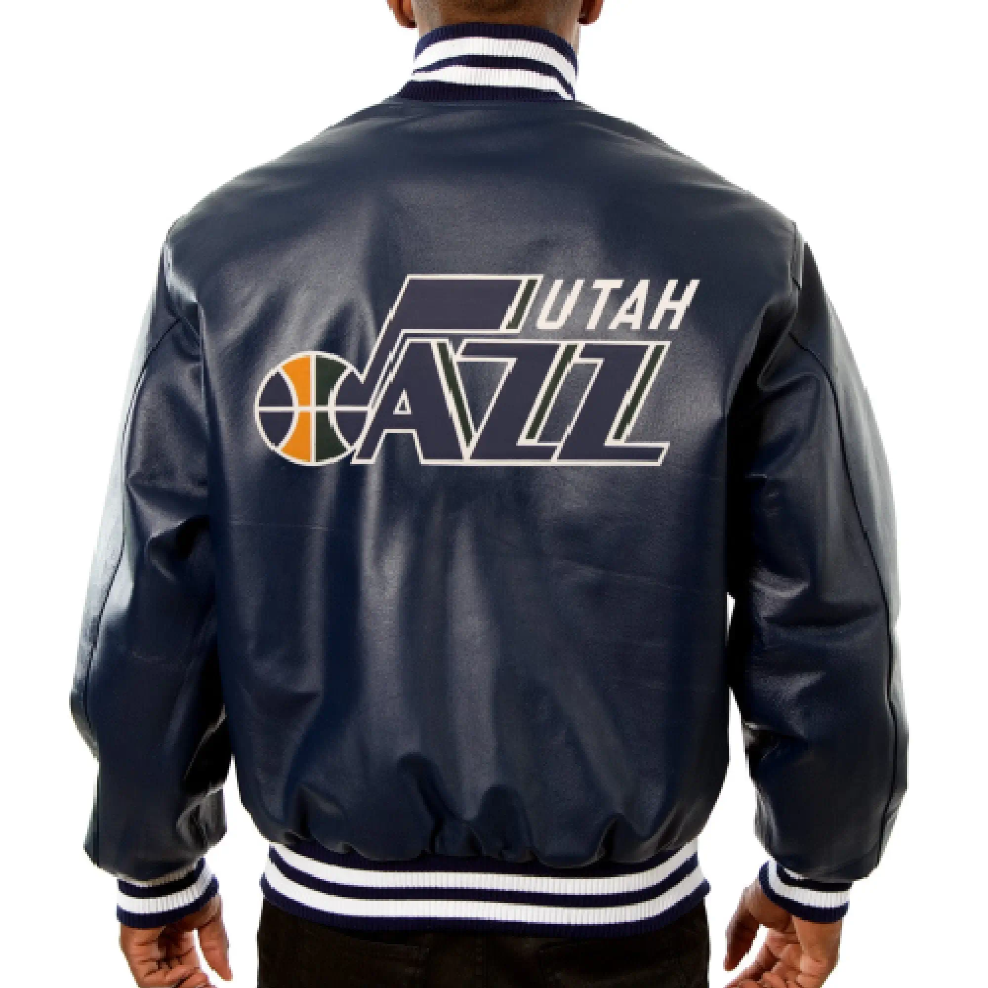 Utah Jazz Full Leather Navy Varsity Jacket - Image 2