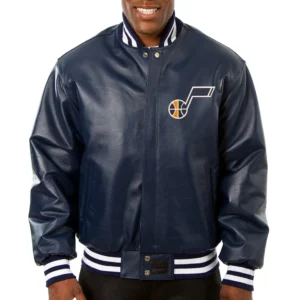 Utah Jazz Full Leather Navy Varsity Jacket