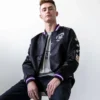 Utah Jazz Origins Full-Snap Black Varsity Satin Jacket - Image 3