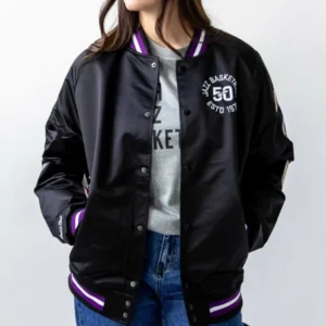 Utah Jazz Origins Full-Snap Black Varsity Satin Jacket