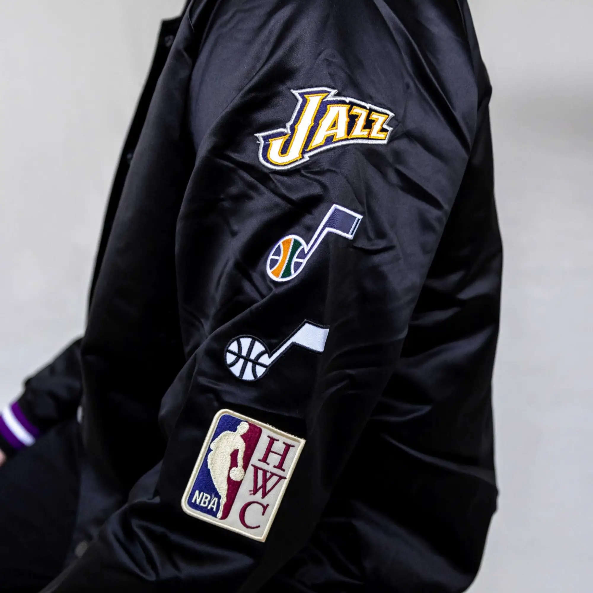 Utah Jazz Origins Full-Snap Black Varsity Satin Jacket - Image 4