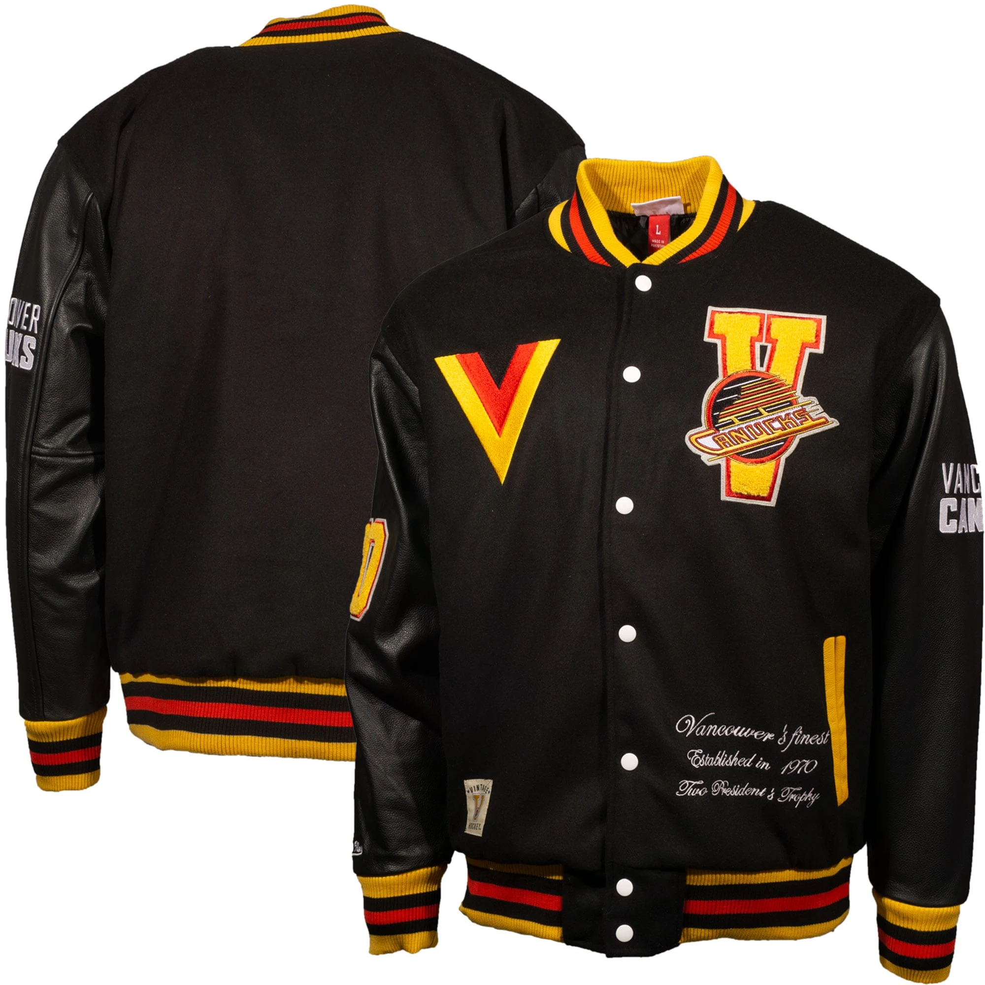 Vancouver Canucks Letterman Wool & Leather Varsity Jacket - Image 3