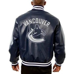 Alternative view of Vancouver Canucks Full Leather Navy Varsity Jacket