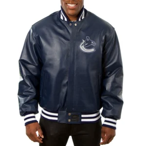 Vancouver Canucks Full Leather Navy Varsity Jacket