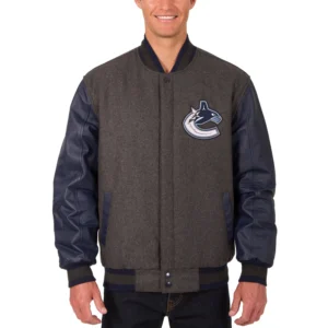 Vancouver Canucks Two Tone Wool & Leather Varsity Jacket