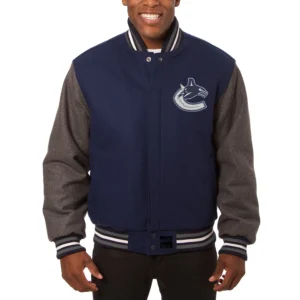 Vancouver Canucks Full Wool Two Tone Varsity Jacket Navy & Grey