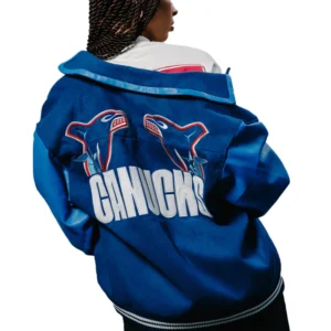 Alternative view of Vancouver Canucks X In House Orca Blue Wool & Leather Varsity Jacket