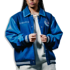 Vancouver Canucks X In House Orca Blue Wool & Leather Varsity Jacket
