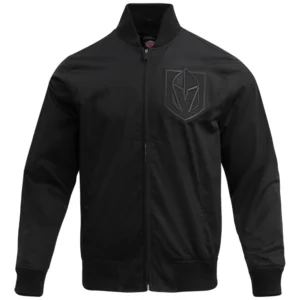 Vegas Golden Knights Neutral Twill Full-Zip Black Satin Varsity Jacket
