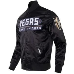 Vegas Golden Knights Rhinestone Jewels Full-Snap Satin Varsity Black Jacket