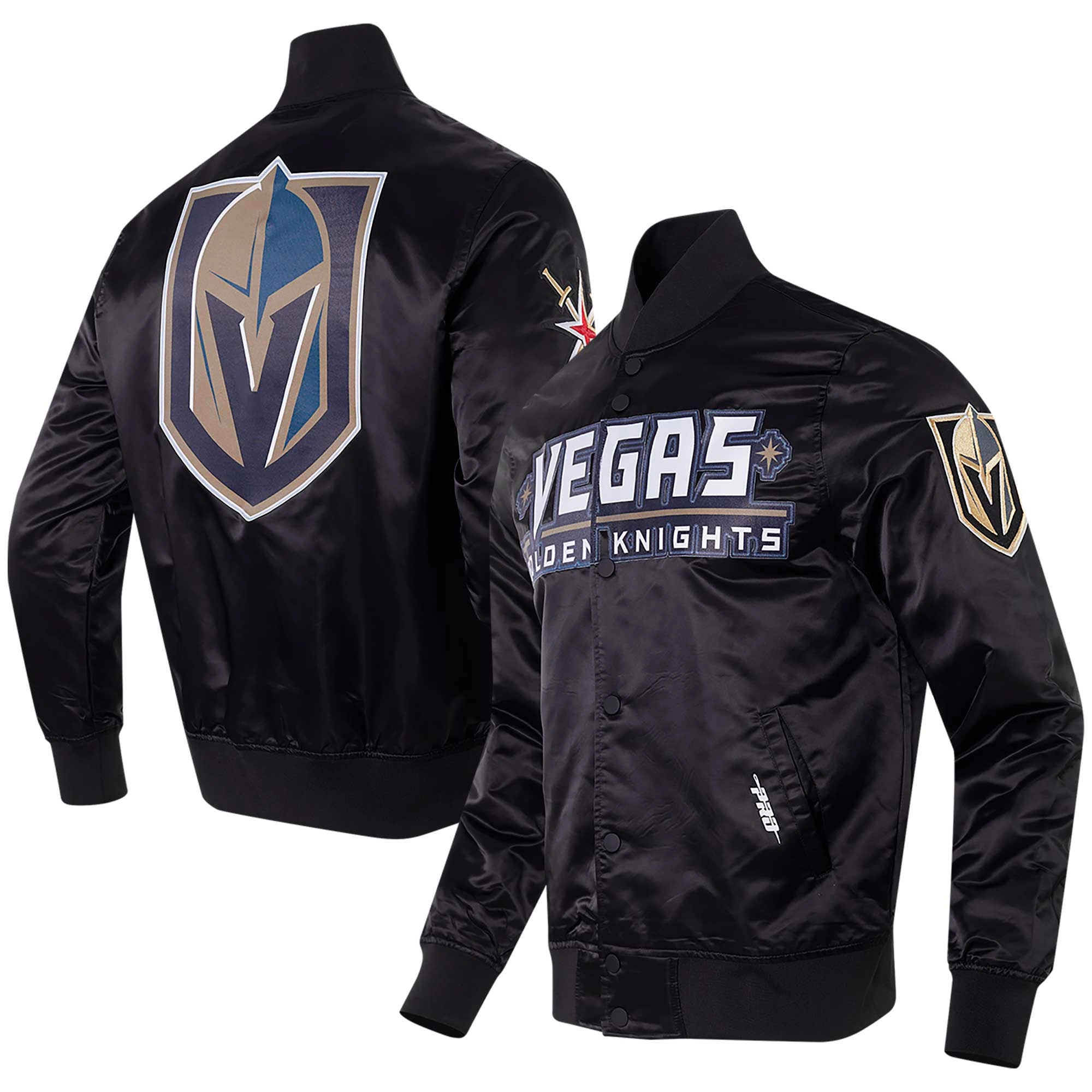 Vegas Golden Knights Rhinestone Jewels Full-Snap Satin Varsity Black Jacket - Image 3