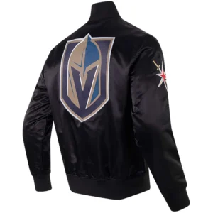 Alternative view of Vegas Golden Knights Rhinestone Jewels Full-Snap Satin Varsity Black Jacket