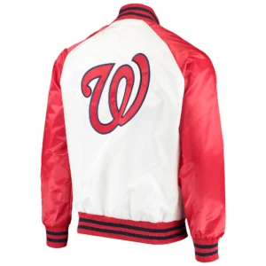 Alternative view of Washington Nationals Lead Off White & Red Clean Up Hitter Full-Snap Satin Varsity Jacket