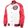 Washington Nationals Lead Off White & Red Clean Up Hitter Full-Snap Satin Varsity Jacket