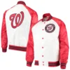 Washington Nationals Lead Off White & Red Clean Up Hitter Full-Snap Satin Varsity Jacket - Image 3