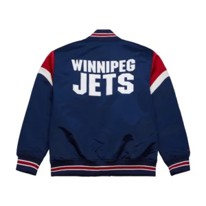 Alternative view of Winnipeg Jets Cooperstown Heavyweight Ribbed Knitted Blue Varsity Satin Jacket