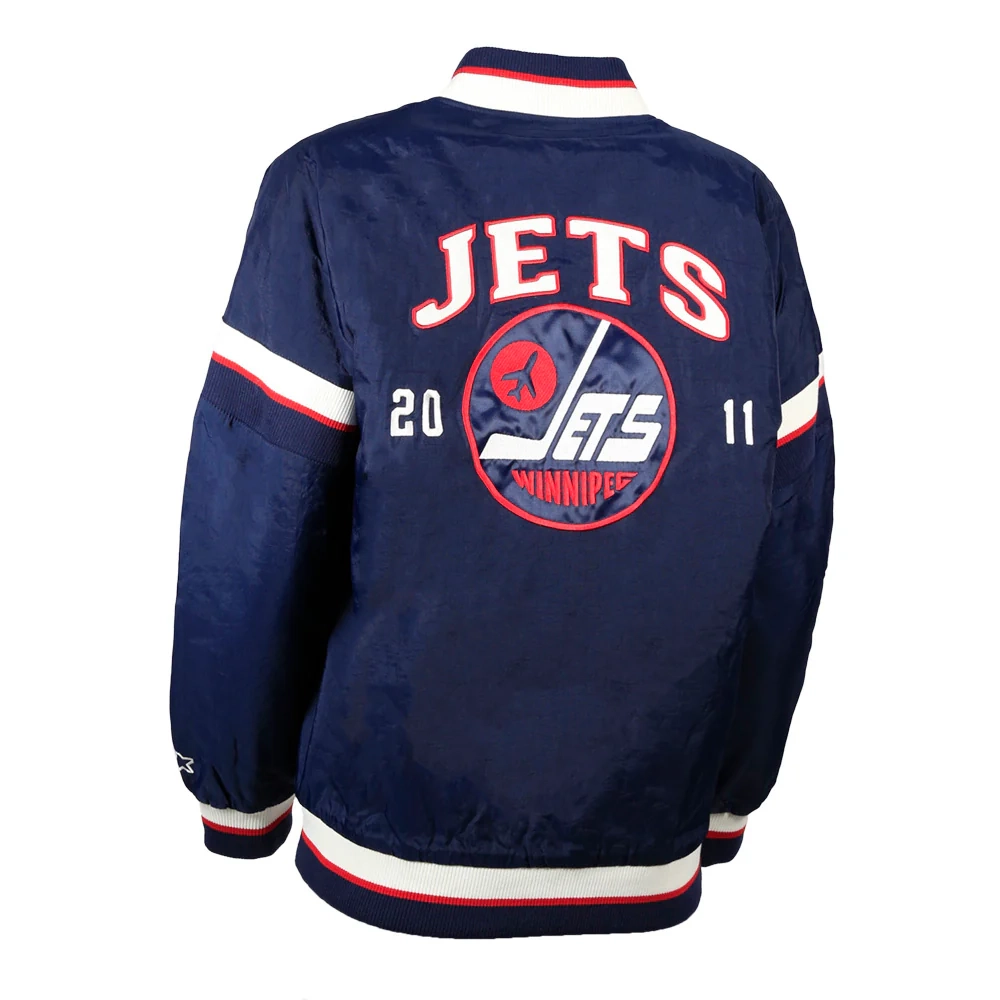 Winnipeg Jets Women's Tournament Navy Satin Varsity Jacket - Image 4