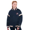 Winnipeg Jets Women's Tournament Navy Satin Varsity Jacket - Image 2