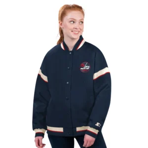 Alternative view of Winnipeg Jets Women's Tournament Navy Satin Varsity Jacket