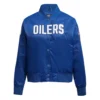 Women's Edmonton Oilers Blue Classic Satin Varsity Jacket