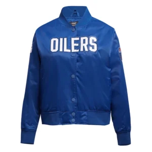 Women's Edmonton Oilers Blue Classic Satin Varsity Jacket