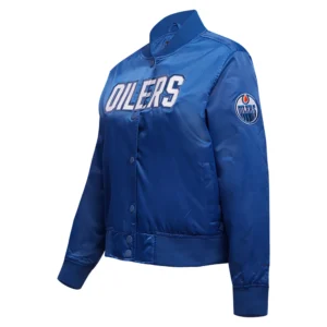 Alternative view of Women's Edmonton Oilers Blue Classic Satin Varsity Jacket