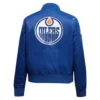 Women's Edmonton Oilers Blue Classic Satin Varsity Jacket - Image 4