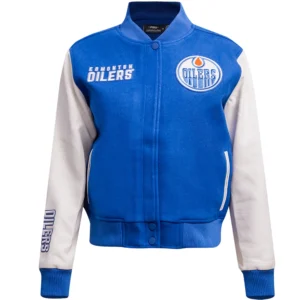 Women's Edmonton Oilers Classic Royal & White Varsity Jacket
