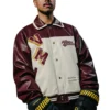 Vancouver Canucks X In Millionaire Shirt Collar Maroon & Cream Leather Varsity Jacket
