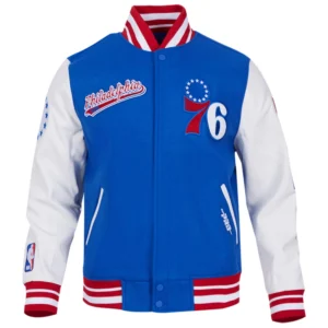 Philadelphia 76ers Script Tail Wool & Leather Varsity Jacket
