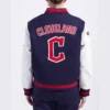 Women's Cleveland Guardians Women's Retro Classic Rib Wool & Leather Varsity Jacket Navy & White - Image 2