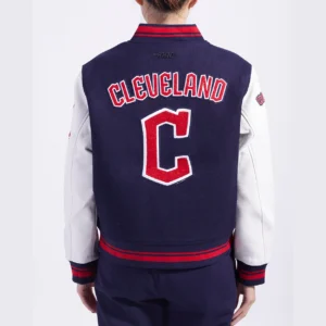 Alternative view of Women's Cleveland Guardians Women's Retro Classic Rib Wool & Leather Varsity Jacket Navy & White