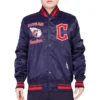 Cleveland Guardians Retro Classic Rib Full-Snap Satin Varsity Navy Jacket