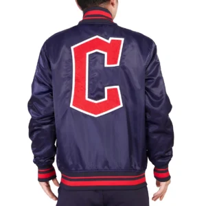 Alternative view of Cleveland Guardians Retro Classic Rib Full-Snap Satin Varsity Navy Jacket