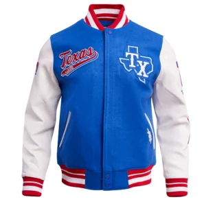 Texas Rangers Retro Classic Rib Wool & Leather Varsity Jacket