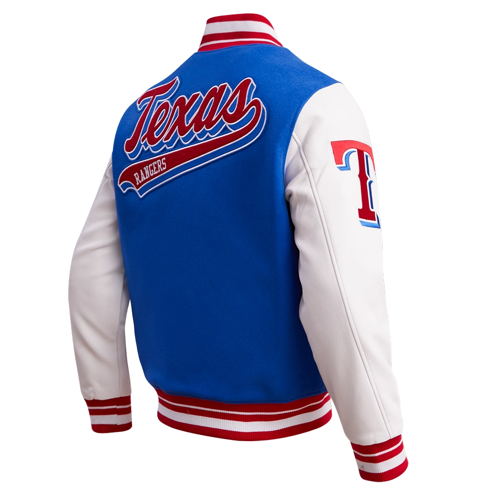 Texas Rangers Retro Classic Rib Wool & Leather Varsity Jacket - Image 4