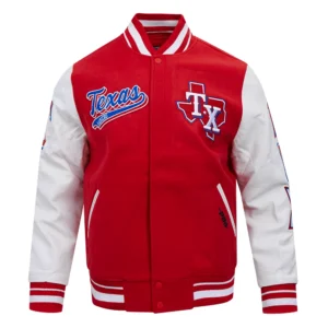 Texas Rangers Retro Classic Wool & Leather Varsity Jacket Red & White
