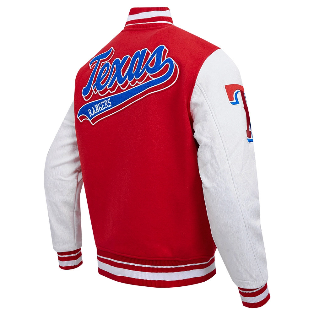 Texas Rangers Retro Classic Wool & Leather Varsity Jacket Red & White - Image 4